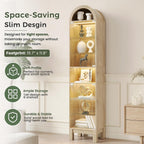 71" H Narrow Arched Display Cabinet with Glass Doors & 8-Tier Shelves, Slim Curio Cabinets with LED Lights for Collectibles/Perfume, Tall Storage Cabinets for Corner, Small Space (Oak)
