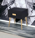 Penau Black and Gold End Table, Rectangular High Gloss Engineered Wood Top, Metal Tapered Gold Legs, 2 Drawers Storage Nightstand, 16.00 x 20.00 x 24.00 Inchs
