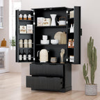 72" H Modern Kitchen Pantry Cabinet with 2 Large Drawers & 8-Door Spice Rack, Freestanding Sideboard Hutch Cabinet for Bathroom, Dining Room, Office, Entryway,Black