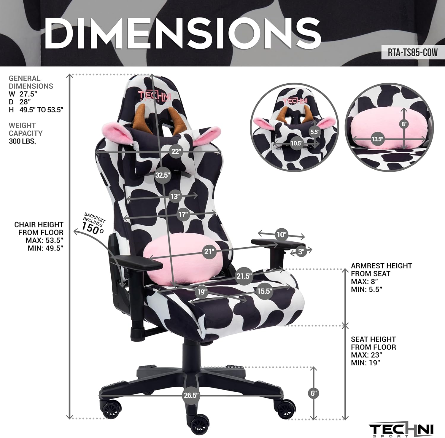 Techni Sport Black Cow Gaming Chair