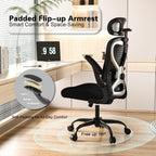 Home Office Desk Chairs, Ergonomic Office Chair with Lumbar Support & 3D Headrest, Computer Desk Chair with Flip-up Armrests, Perfect for Office or Study, Black/Silver