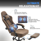 Desk Computer Gaming Chair - Ergonomic Game Office Chair with Extended Footrest and Massage Lumbar Support, Home Gamer Video Game Chairs with Spring Cushion for Adults (Pro Brown Leather)