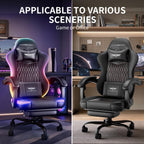 Ergonomic Gaming Chair, RGB LED Lights Computer Chairs with Retractable Footrest, 400 lbs Lumbar Support Linked Armrests Gamer Chair High Back Heavy Duty Video Game Chairs (Black Red)