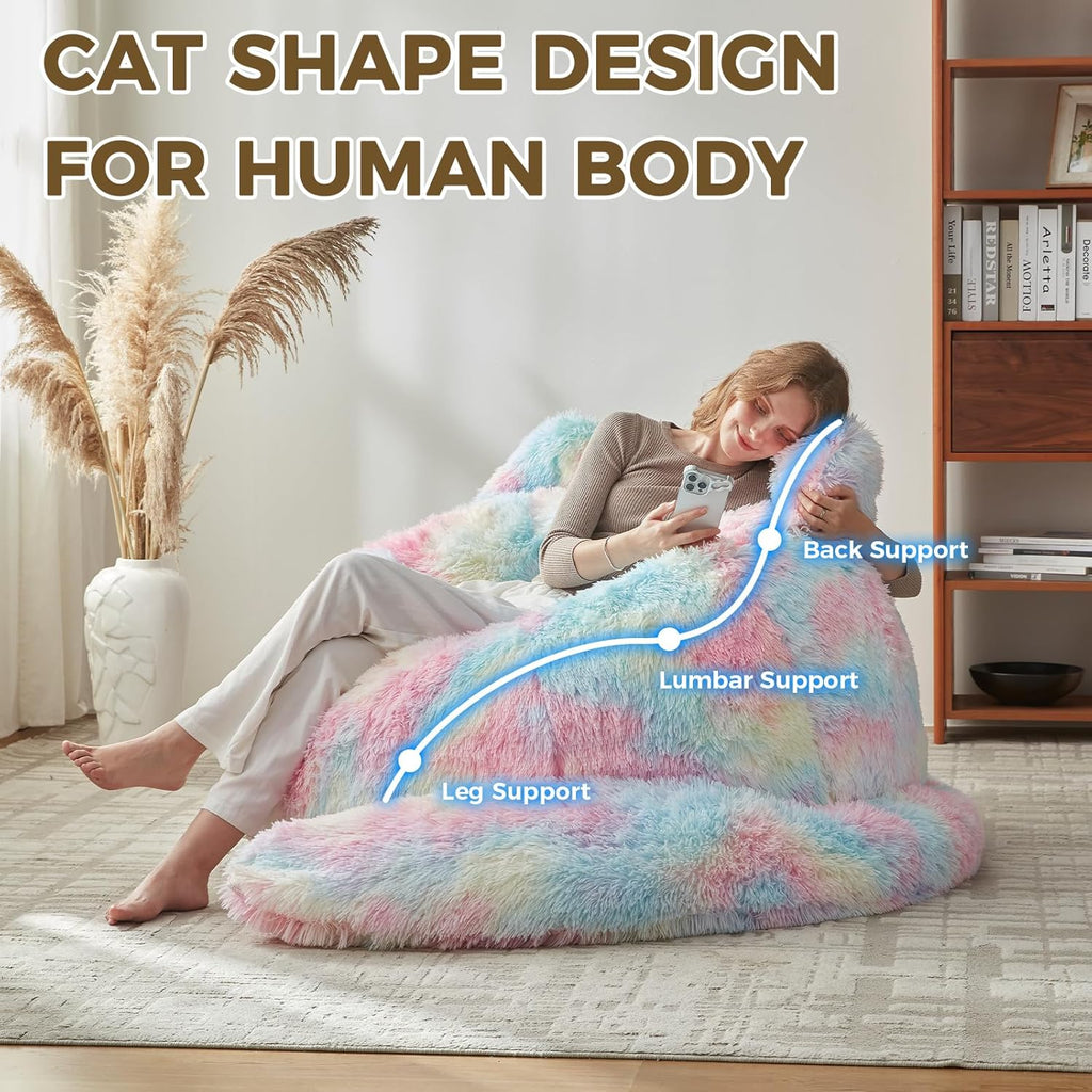 EBENCHICO Bean Bag Chair for Adults Teen,Giant Bean Bag Chairs Cat Design,Plush Faux Fur Beanbag Couch Comfy Accent Floor Sofa for Reading, Playing, Relaxing in Living Room, Bedroom