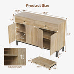 Mericonia Farmhouse Buffet Sideboard Cabinet with Storage, Fluted Coffee Bar with Doors and Adjustable Shelves, Modern Wood Console Cabinet with Drawers (4 Door, Natural 2 Drawer)