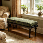Forteek 47" End of Bed Bench, Traditional Upholstered Bedroom Bench with Removable Washable Jacquard Fabric Cover, Nailhead Trim, Vintage Accent Bench for Bedroom Living Room Entryway(Vintage Green)