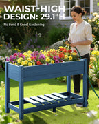 SERWALL Raised Garden Bed with Legs, 43"×17"×30" Large HDPE Elevated Planter Box for Vegetables Flower Herb Patio, All Weather Use- Blue