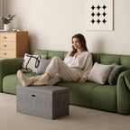 VECELO 30'' Folding Storage Ottoman Bench, End of Bed Linen Fabric Foot Rest Stool with Padded Seat, Large Footstools for Bedroom, Living Room, Load 500 lb, Grey