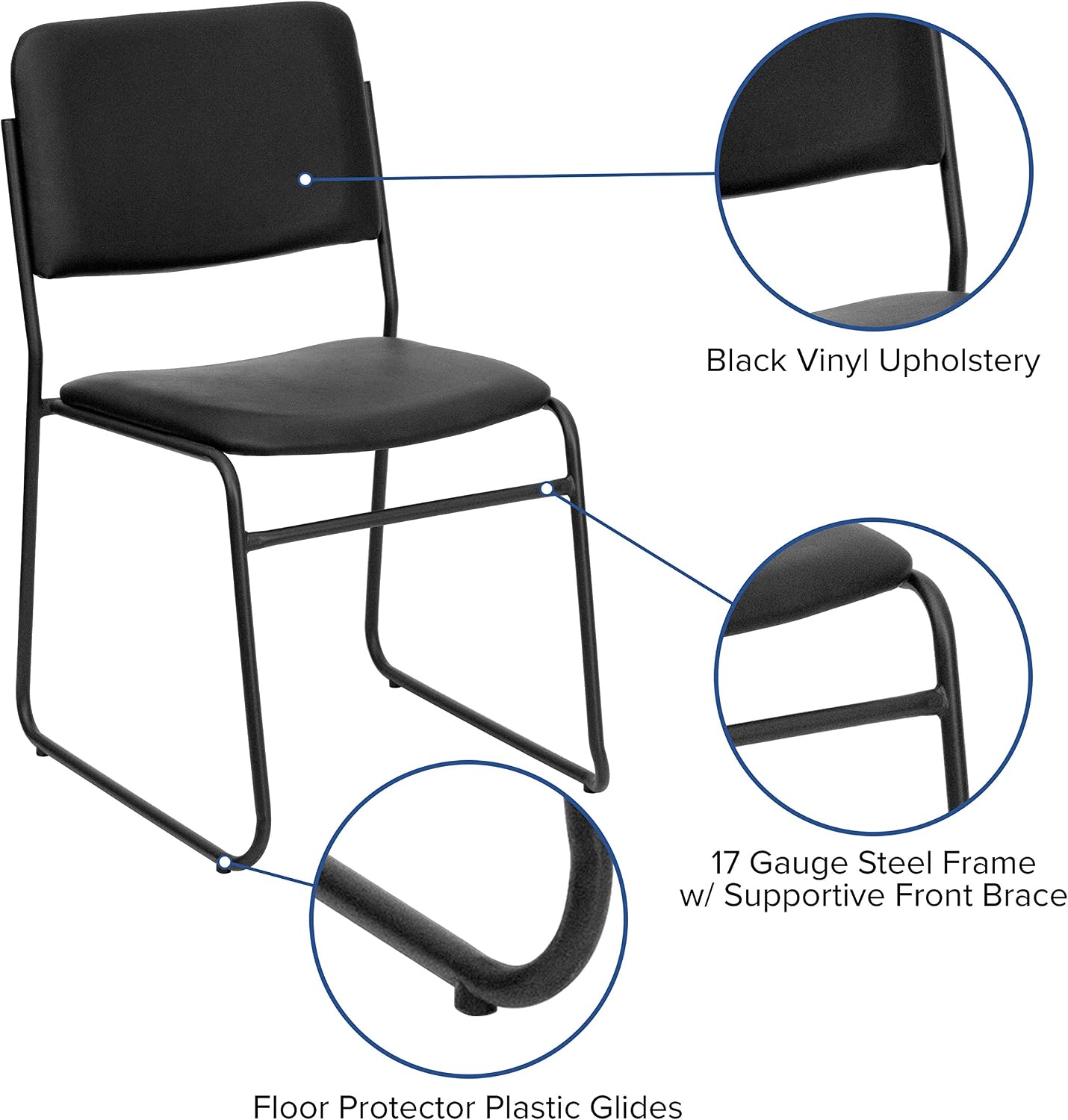 EMMA + OLIVER 500 lb. Capacity High Density Black Vinyl Stacking Chair