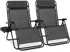 Best Choice Products Set of 2 Extra Wide Adjustable Steel Mesh Zero Gravity Lounge Chair Recliners w/Pillows and Cup Holder Trays - Gray
