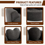 (New) Round Boneless Chair Lounger Indoor, Circle Couch With 2 Pillows for Living Room, Cozy Cuddle Chair In a Box With Curved Armrest And Backrest, Heart Shaped, No Assambly Needed (Gray Black)