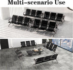 Kinfant Waiting Room Bench Set - Metal Office Guest Reception Seat Black Mesh Waiting Room Chairs with Armrest for Airport, Hospital, Bank, Salon, Barbershop, Hall(3-Seat, Set of 4)
