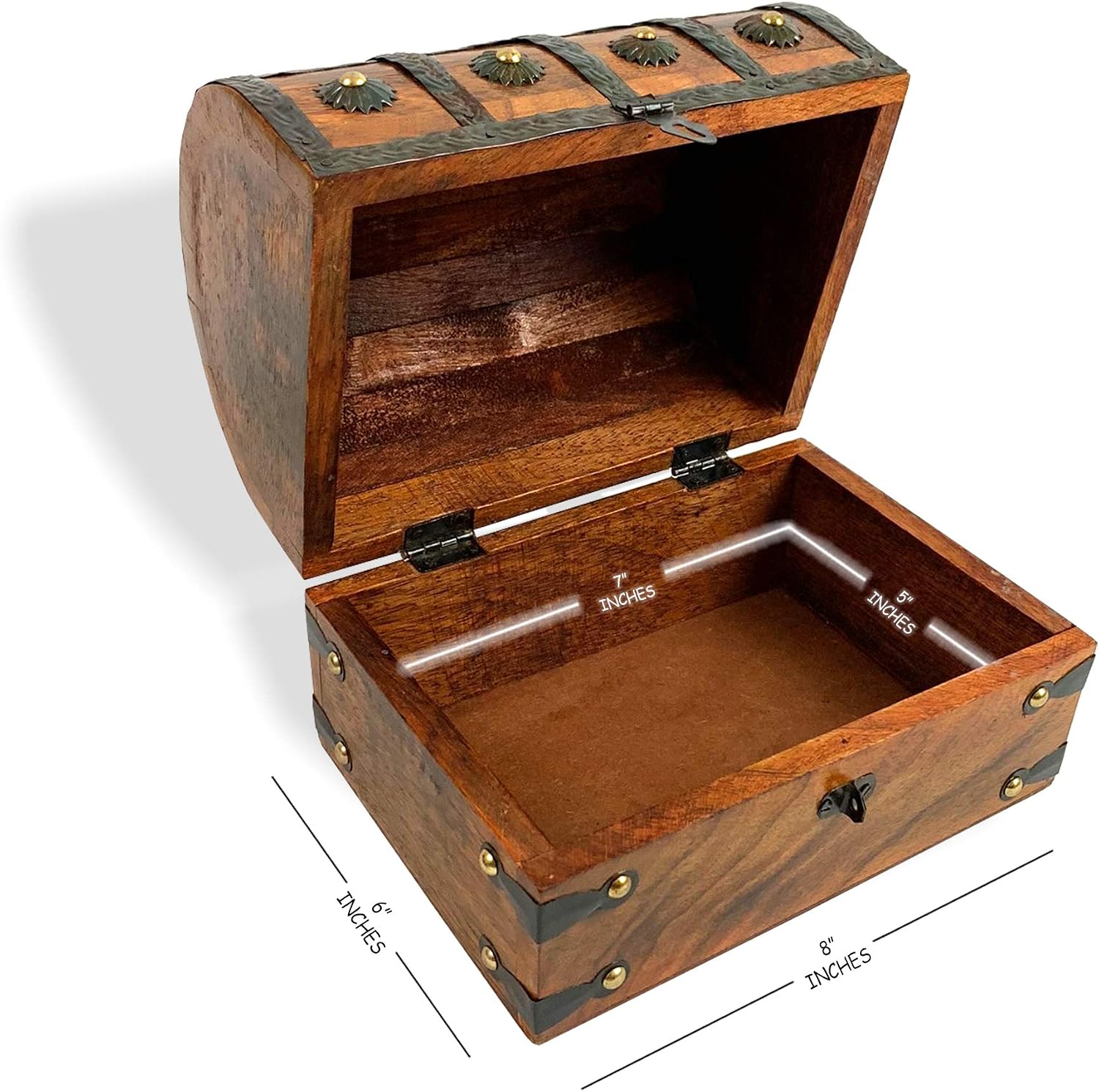 Yonune Birsppy Aeiniwer IOTC Kids Pirate Treasure Chest Made of Solid Wood Medium Antique Storage Decorative Loot Chest Pirate Party, 8" x 6" x 6"