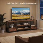 TV Stand for Living Room, Entertainment Center for TVs Up to 75 Inch, Industrial Media Console Table with Charging Station and Storage Drawers for Bedroom, Open Shelves, Rustic Brown