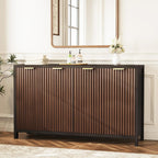 Fluted Buffet Cabinet with Storage, 55" Sideboard Cabinet with 4 Doors, Modern Credenza Accent Console Cabinet Coffee Bar Table for Living Room Dining Room Hallway, Dark Walnut
