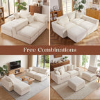 Benazcap 110" Cloud Sectional Couches for Living Room, L-Shaped Convertible Sofa, 3-Seat Modular Boneless Couch with Movable Ottoman, Beige