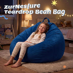 ZurNesfure Bean Bag Chair, Teardrop Large Bean Bag with Filling Blue, 3FT | Bean Bag Chairs for Living Room, Washable Comfy Chair with Handle, Fluffy Bean Bag for Reading Gaming Relaxing