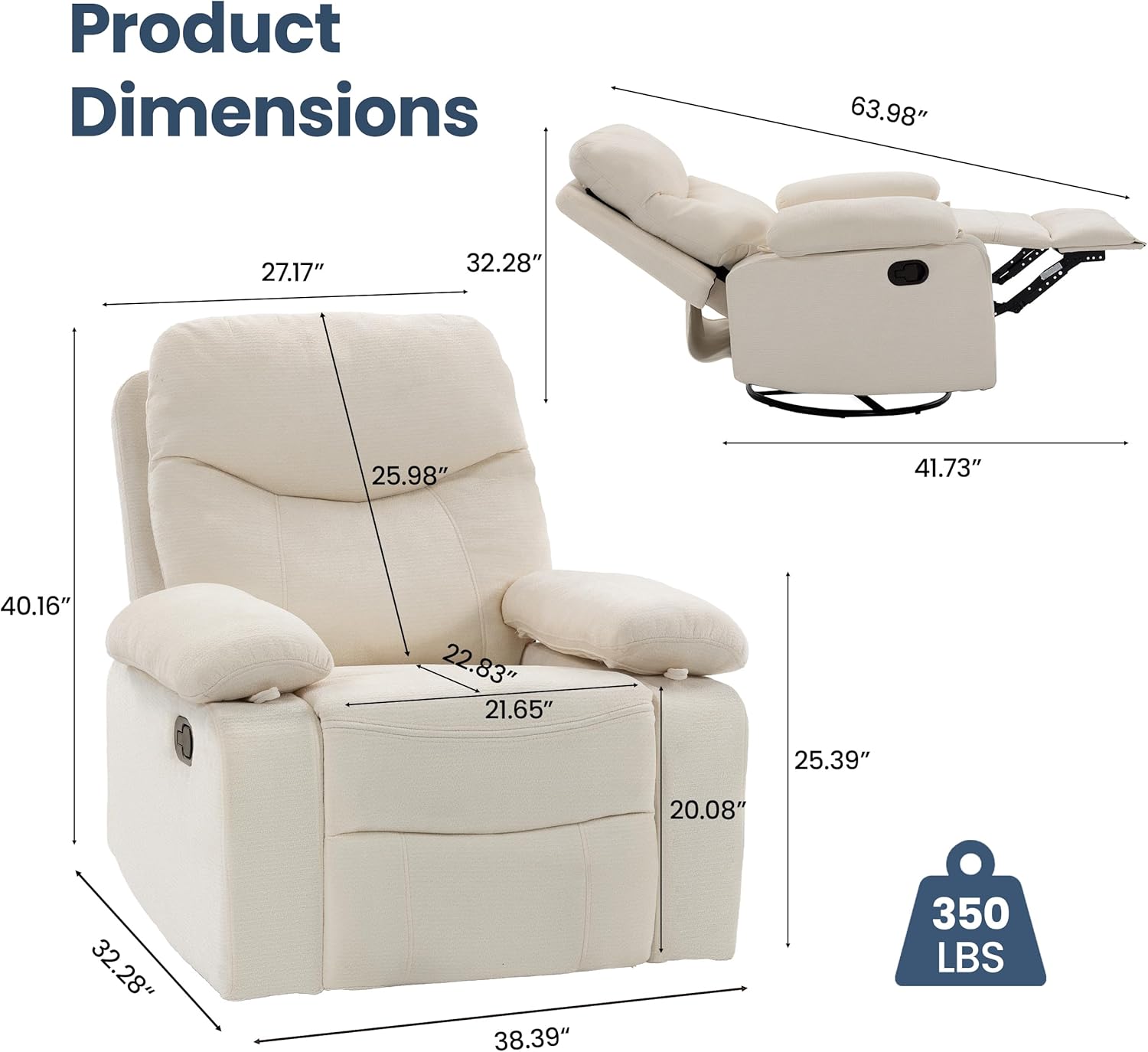 FiveWillowise Rocking Chair Nursery with Adjustable Armrests, 360° Swivel Rocker Recliner for Moms, Manual Gilder Rocker Nursing Chair with Wide Foot Rest for Living Room, Bedroom, Beige