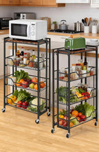 Garvee Large 4-Tier Foldable Storage Cart with Lockable Caster - 100Lbs Loading Capacity, Expandable Kitchen Organizer Storage Island, Heavy Duty Garage Shelving, Easy Foldable No Assembly Required