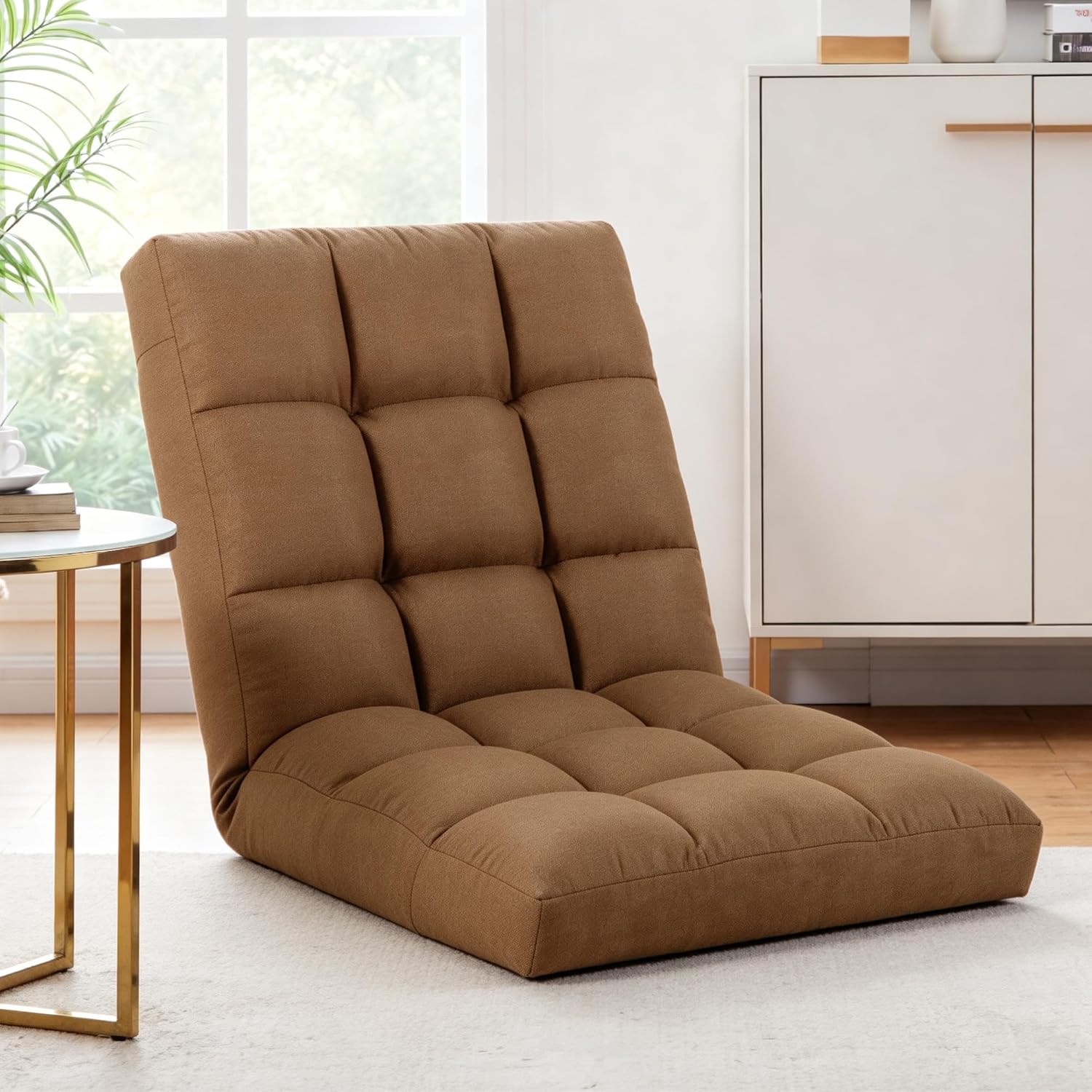 Floor Chair with Back Support Folding Chair with Adjustable Position, Padded Sleeper Bed, Floor Gaming Chair, Meditation Chair, Gaming Floor Chairs for Adults (Tan)