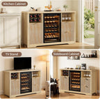 Coffee Bar Cabinet with Fridge Space, 53"L Wine Cabinets with Storage Drawer, Wood Buffet Sideboard Table, Fluted Liquor Cabinet with Wine Rack for Home Living Room,20"D x 53.1"W x 39.4"H-Natural Oak
