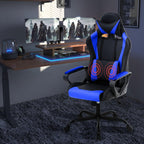 Blue Massage Gaming Chair Computer PC Office, High Back Ergonomic Desk Reclining Chair with Wheels, Adjustable Headrest Lumbar Support for Adults