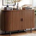 Buffet Cabinet with Storage, Fluted Sideboard Buffet with Sliding Door, Coffee Bar Cabinet with Adjustable Shelf, Console Table, Accent Table for Entryway, Kitchen (Walnut, 48 Inch)