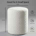 Modern Round Vanity Stool, Small Ottoman, Cute Fabric Foot Stool, Teddy Fleece Footrest, Upholstered Vanity Chair, Stool for Makeup, Bedroom, Living Room (1PCS, Round-White)