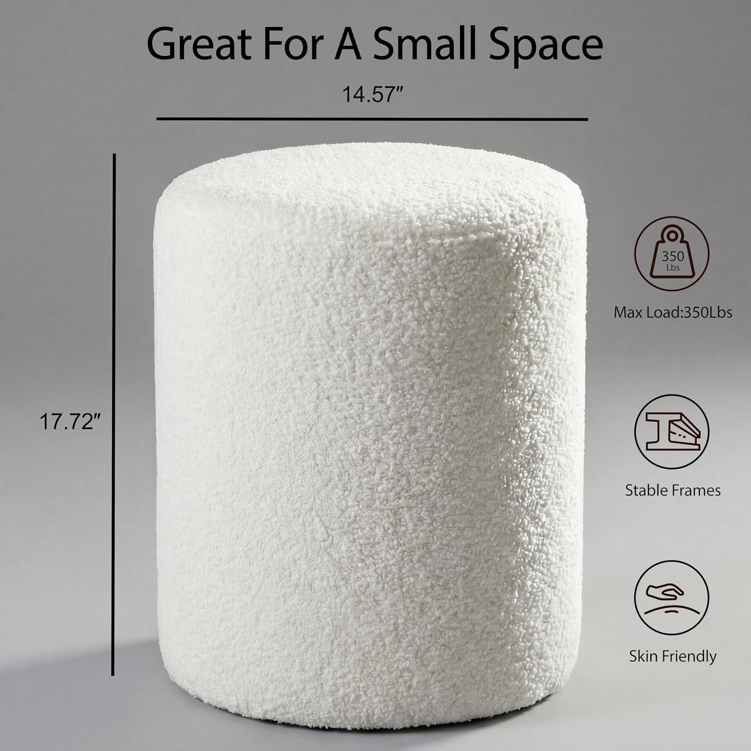 Modern Round Vanity Stool, Small Ottoman, Cute Fabric Foot Stool, Teddy Fleece Footrest, Upholstered Vanity Chair, Stool for Makeup, Bedroom, Living Room (1PCS, Round-White)