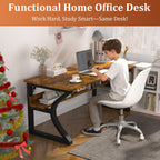 AZN Computer Desk, 47x24 in Computer Desk, Office Desk w/Storage & U-Size Metal Frame for Home Office Bedroom Gaming, Office Desk w/Water-Resistant, Scratchproof Surface, Brown