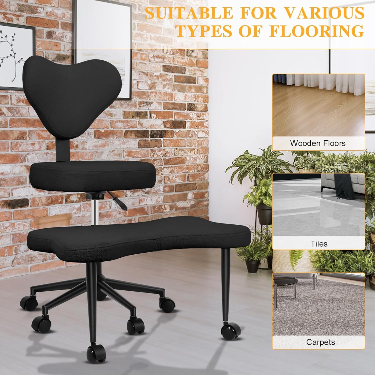 Yoga Chair with Back Support, Cross Legged Office Chair with Wheels, Meditation Chair for Home Office, Adjustable Height Ergonomic Kneeling Chair with Lumbar Support and Footrest