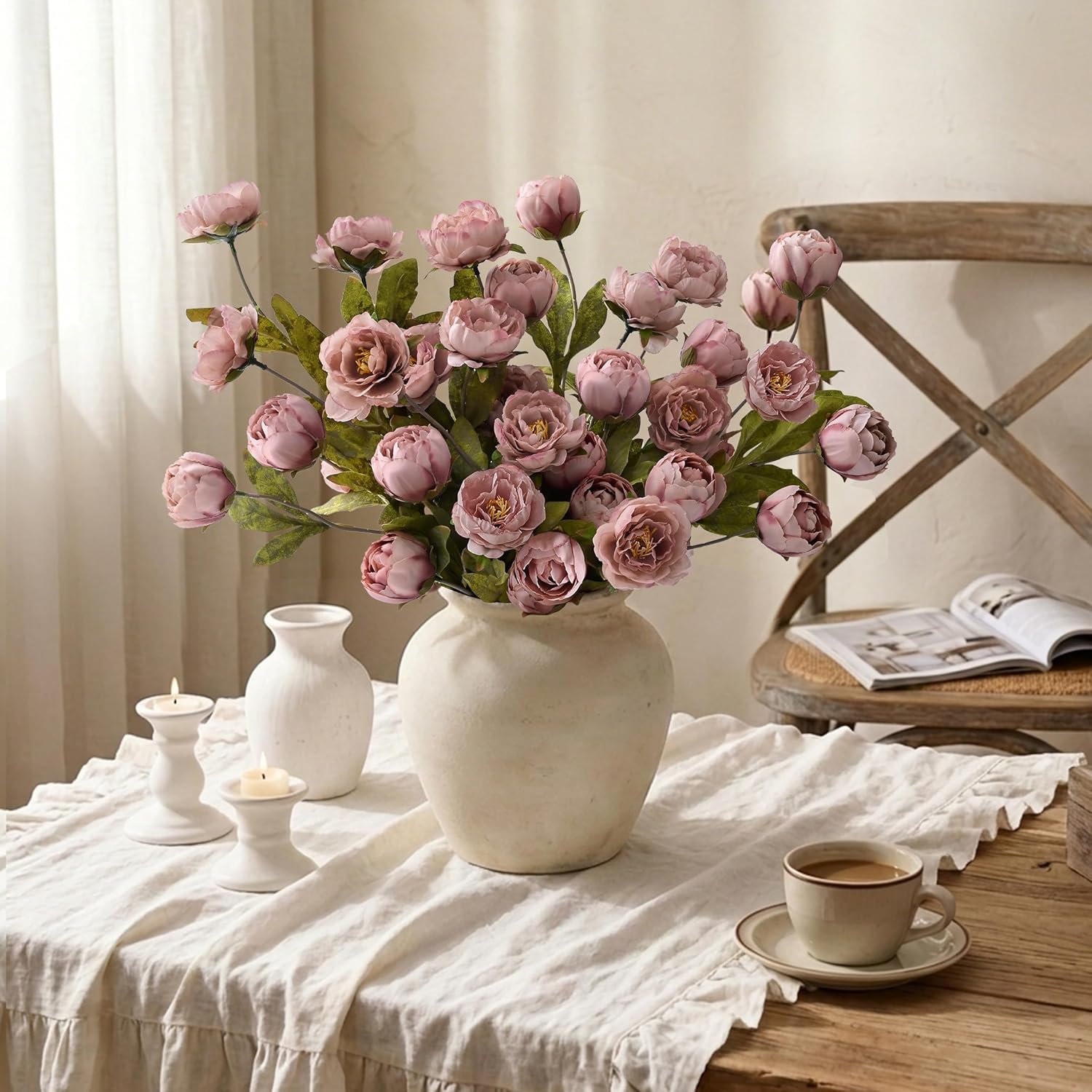 Waipfaru 6 Pcs Faux Peonies Artificial Flowers for Vase, Vintage Silk Peony Stems for Wedding Vase Filler DIY Bouquet Centerpieces Home Indoor Outdoor Decor (Pink, 27")