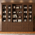 Vyre 71" Tall Farmhouse Kitchen Pantry, Set of 3 Large Storage Cabinets with Glass Doors, Hutch Cabinet with Drawers, Adjustable Shelves for Living Room, Dining Room, Dark Brown