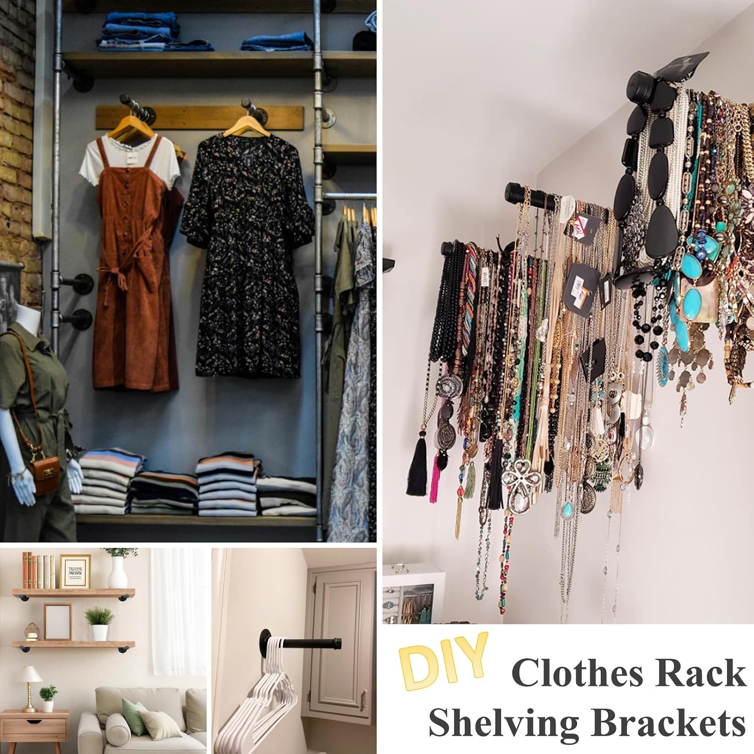Cast Iron Wall Mounted Clothes Rack, Heavy Duty Industrial Pipe Clothing Rack for Hanging Clothes, Garment Racks for Wardrobe Organizers and Storage, DIY Closet Rods Closet Bar (Black 6 Pack, 12 in)