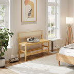 HOOBRO Dining Bench, Bamboo Farmhouse Entryway Bench with Back for Kitchen, Living Room, Bedroom, Easy to Assemble, Sturdy and Stable, Natural YL05CD01