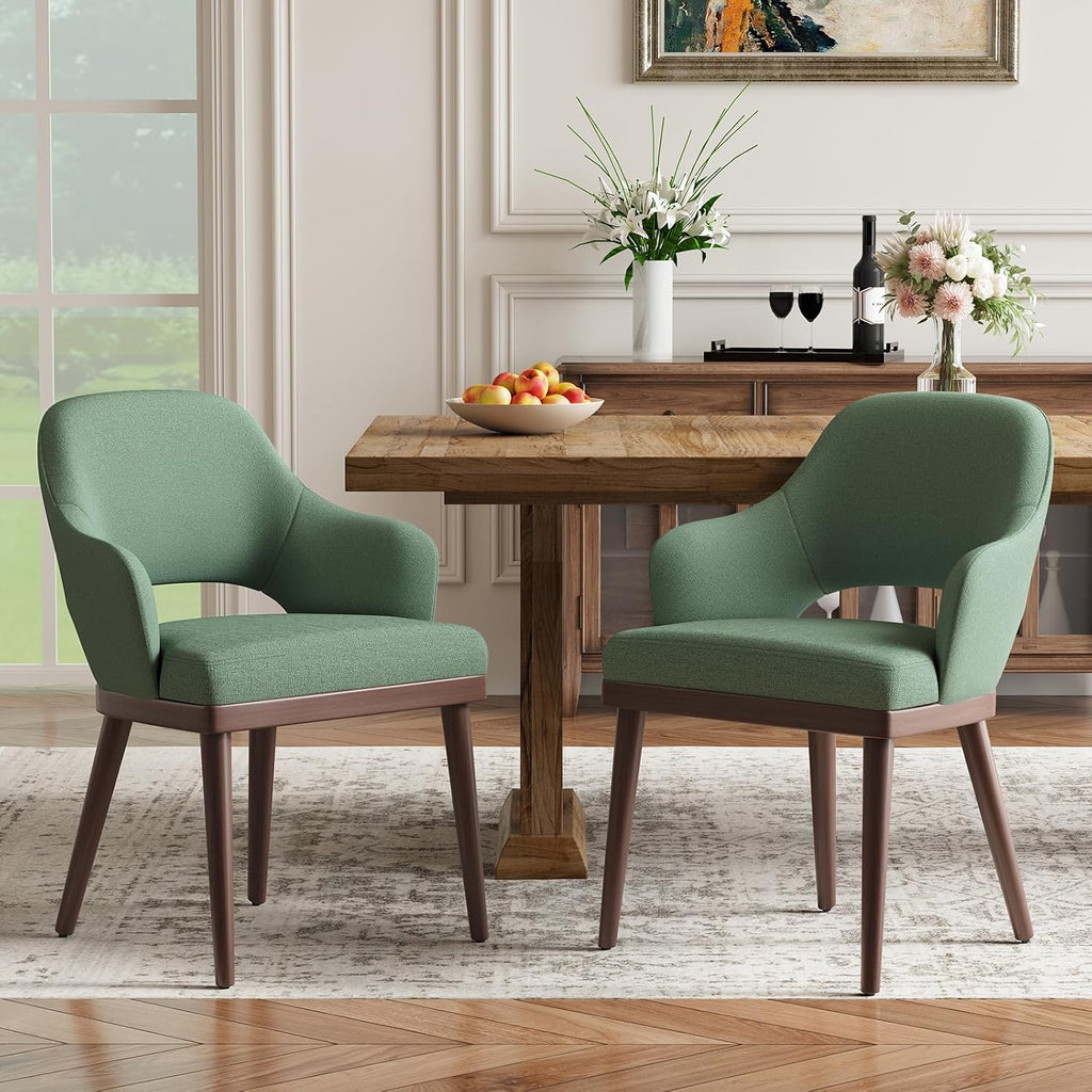 MALOL Wooden Dining Chairs Set of 2, Modern Fabric Upholstered Dining Room Chair, Kitchen Side Chairs, Farmhouse Dinner Chair with Open Back for Kitchen, Green