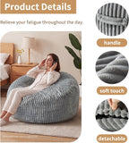 3FT Bean Bag Chairs for Adults, Medium Memory Foam Beanbags with Machine-Washable Wide Stripe Plush Cover Bean Bag Chair for Living Room Bedroom Dorm Office-Ash Grey