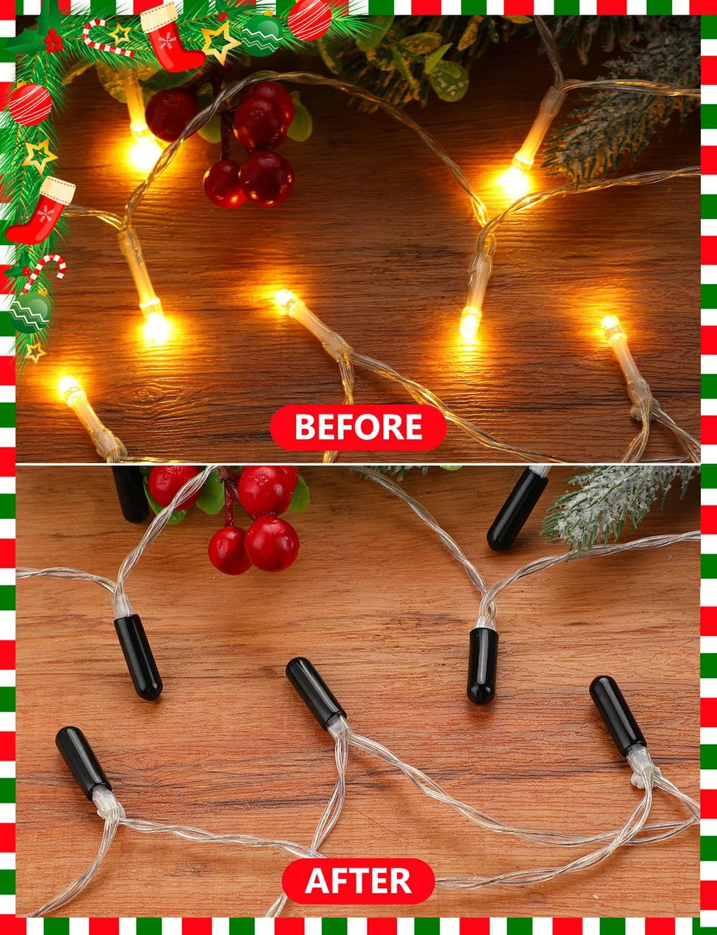 250Pcs Christmas Light Covers, No Glow Caps, Soft Rubber String Light Caps, Blackout Cap Covers to Hide The Extra Lights Not Needed for 5mm Diameter Glass LED String Lights