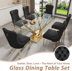 Rectangle Glass Dining Table for 4-6, 62" with Tempered Glass Table Top and Crossed Stainless Steel Base, Modern Kitchen Table for Home, Kitchen, Dining Room, Gold