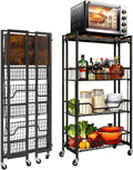 Garvee Large 4-Tier Foldable Storage Cart with Lockable Caster - 100Lbs Loading Capacity, Expandable Kitchen Organizer Storage Island, Heavy Duty Garage Shelving, Easy Foldable No Assembly Required