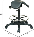 Office Star Drafting Backless Stool with Saddle Seat, Foot Ring, Adjustable Seat Angle and Pneumatic Height Adjustment, Black Vinyl