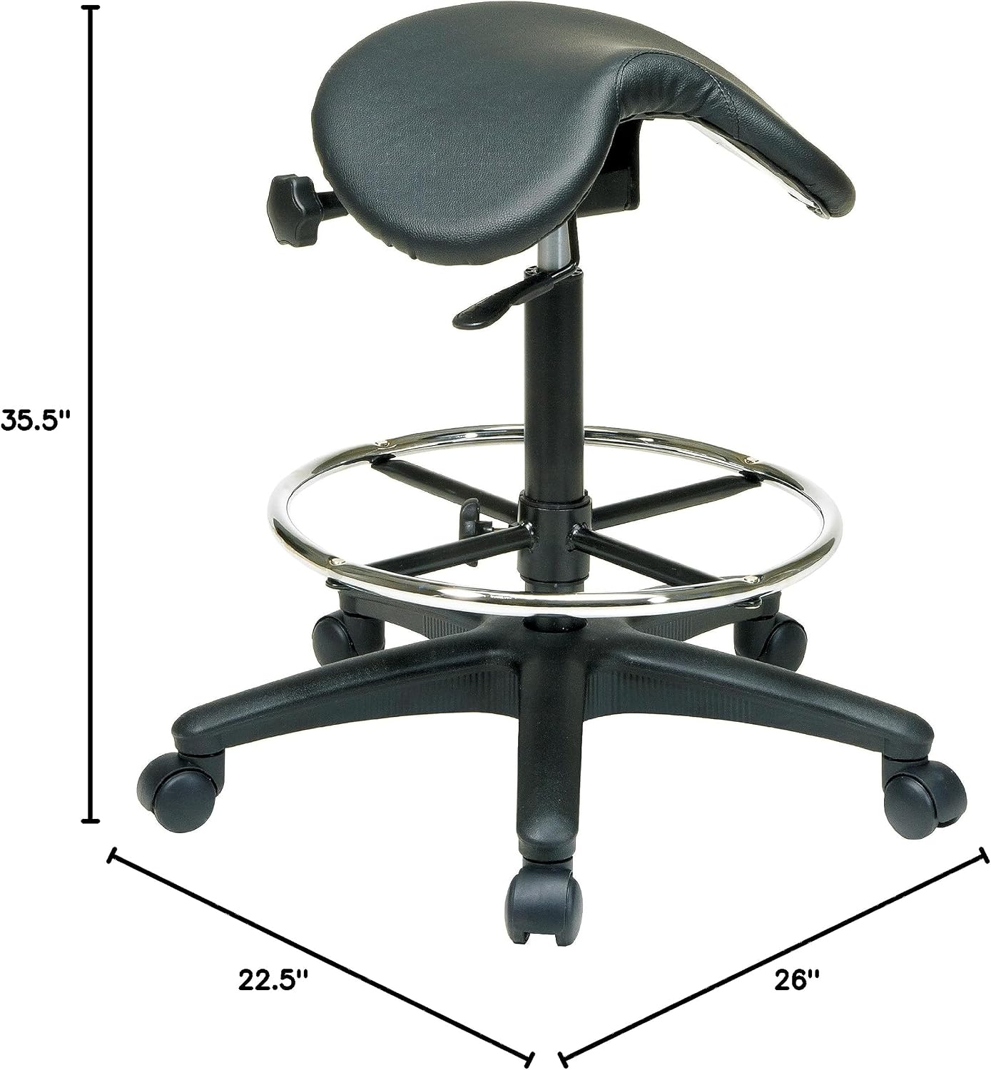 Office Star Drafting Backless Stool with Saddle Seat, Foot Ring, Adjustable Seat Angle and Pneumatic Height Adjustment, Black Vinyl