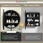 Keonjinn 20 Inch Round Medicine Cabinet with Mirror, Black Medicine Cabinet with Mirrors, Circular Surface Mount Medicine Cabinets, Framed Farmhouse Bathroom Cabinet with Adjustable Shelves