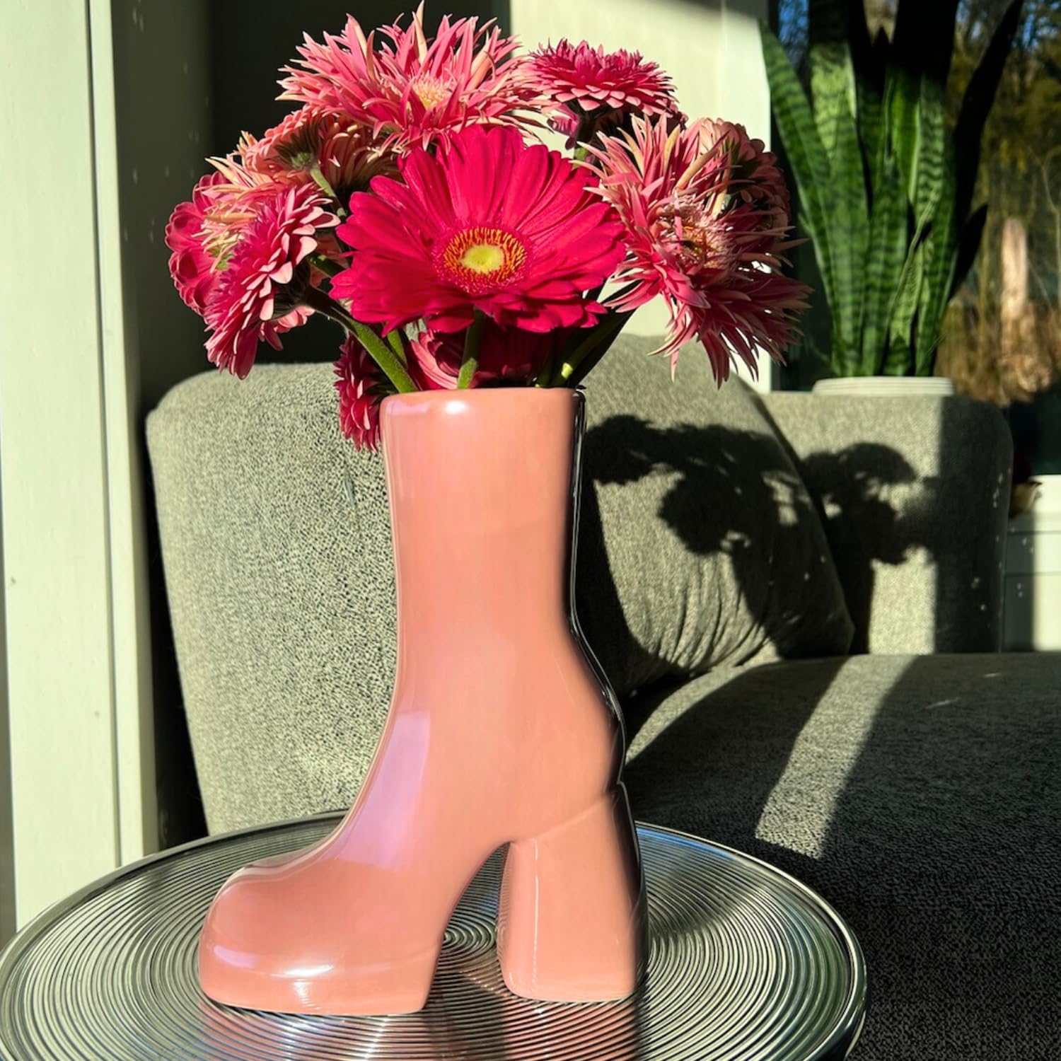 Reimagine Discovery Pink Boot Vase, Maximalist Ceramic Flower Vase, Pink Room Decor for Office, Bedroom & Living Room, Aesthetic Room Decor for Desk, Shelf, Table, Bar & Vanity