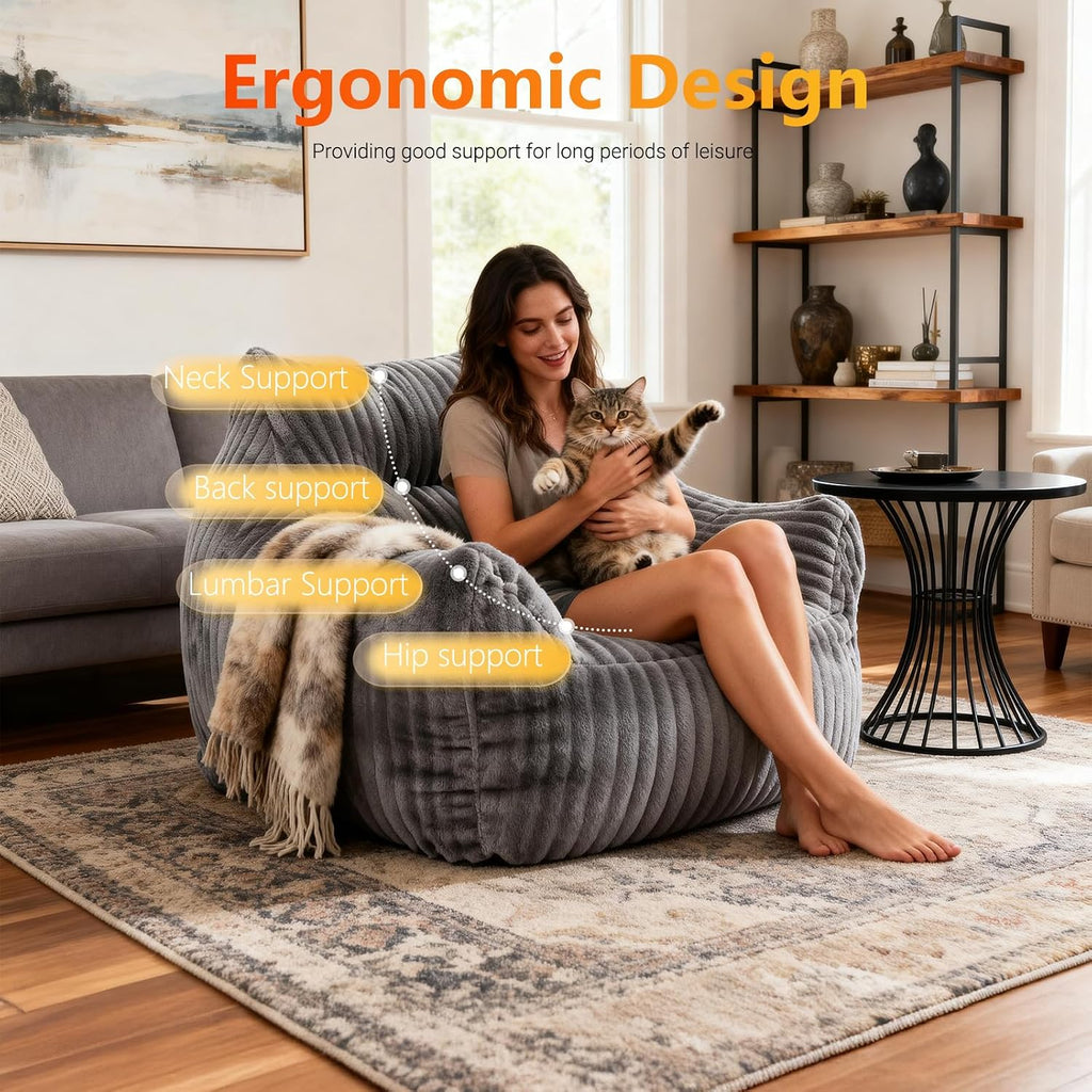 Bean Bag Chair for Adults, Oversized Memory Foam Bean Bag Chairs, Soft Corduroy Comfy Lounge Chair for Bedroom, Living Room & Reading Nook, Floor Chair Sofa
