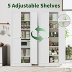 4-Piece Modern Metal Sideboard and Pantry Set,Built in Cabinets for Living Room Kitchen Cabinet Set, Adjustable Shelves, White