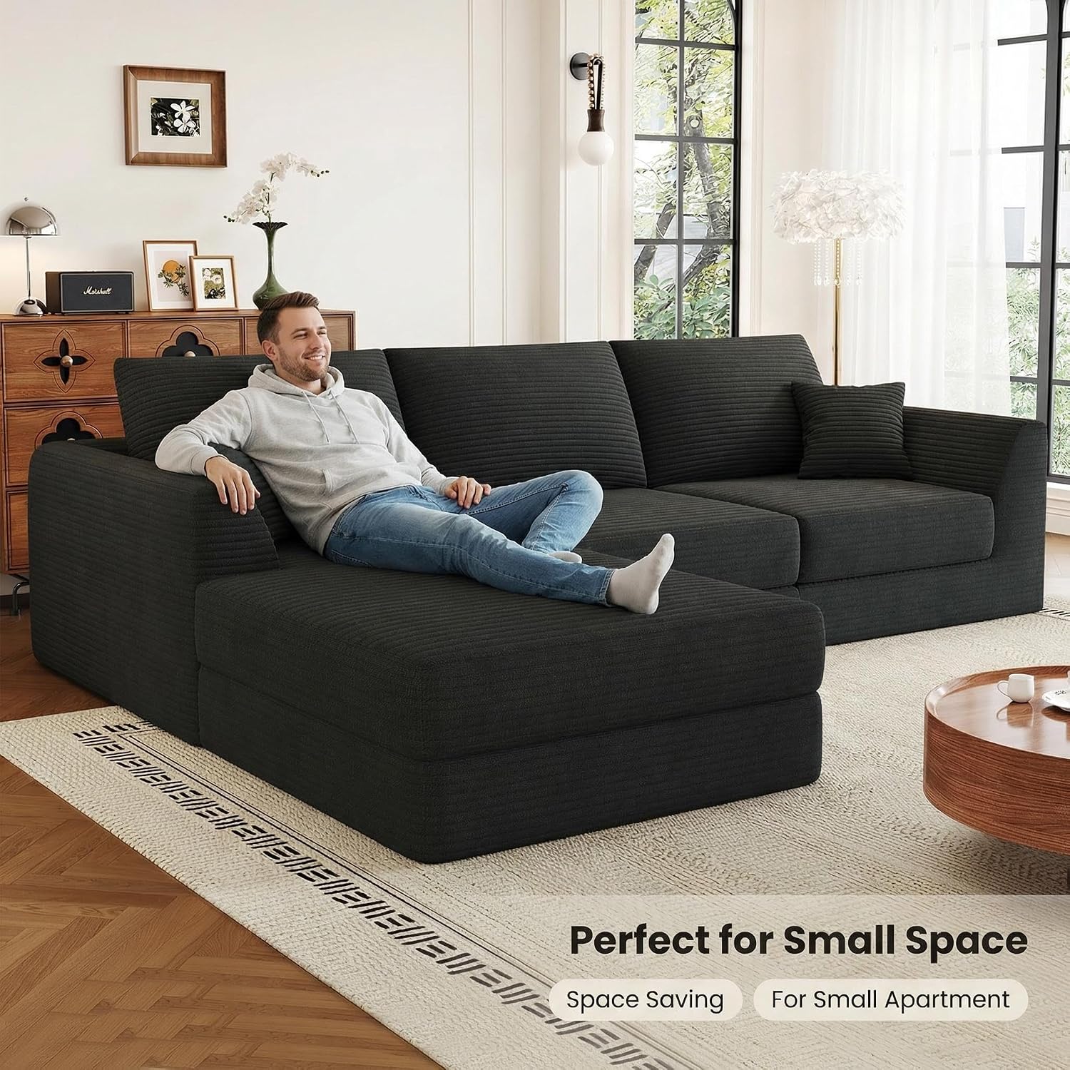 106” Modular Sectional Sofa, Cloud Sectional Couch with Deep Seat, Modern Modular L-Shape Sofa Couch with Chaise,Upholstered Boneless Couches for Living Room Bedroom No Assembly Required
