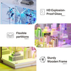 Lvifur RGB Glass Display Cabinet - with Lock, High Gloss Curio Cabinet Sideboard with Human Body Sensor & Glass Shelves for Toys, Books, Collectibles, Bookcase for Living Room, Kitchen, Study, White