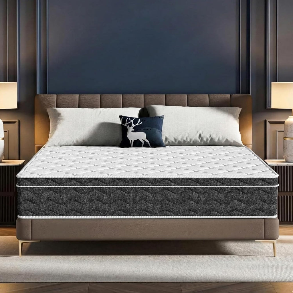 Queen Size 12 Inch Medium Firm Hybrid Mattress with Cooling Gel Memory Foam, CertiPUR-US Certified Mattress in a Box Pressure Relief Removable Cover No Fiberglass