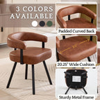 LukeAlon PU Leather Dining Chairs Set of 4, Simple Upholstered Side Chair with Padded Open Barrel Back Modern Guest Chair with Black Metal Legs for Kitchen Dining Room, Brown